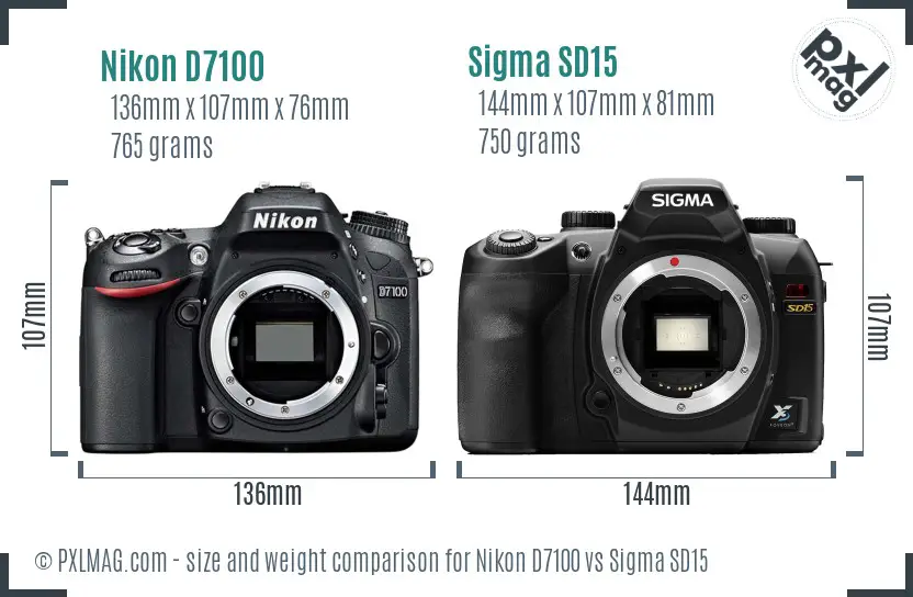 Nikon D7100 vs Sigma SD15 size comparison