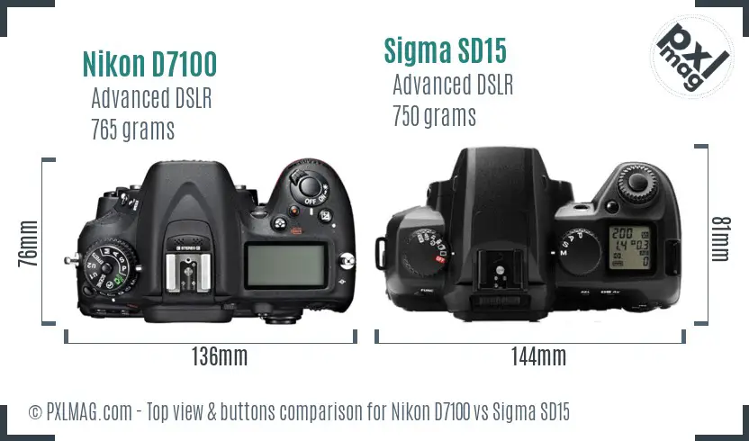 Nikon D7100 vs Sigma SD15 top view buttons comparison