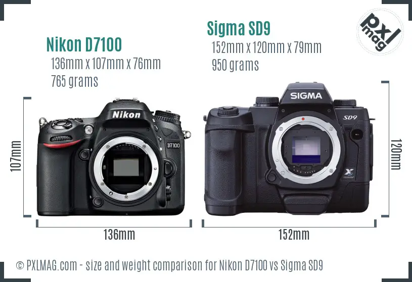 Nikon D7100 vs Sigma SD9 size comparison