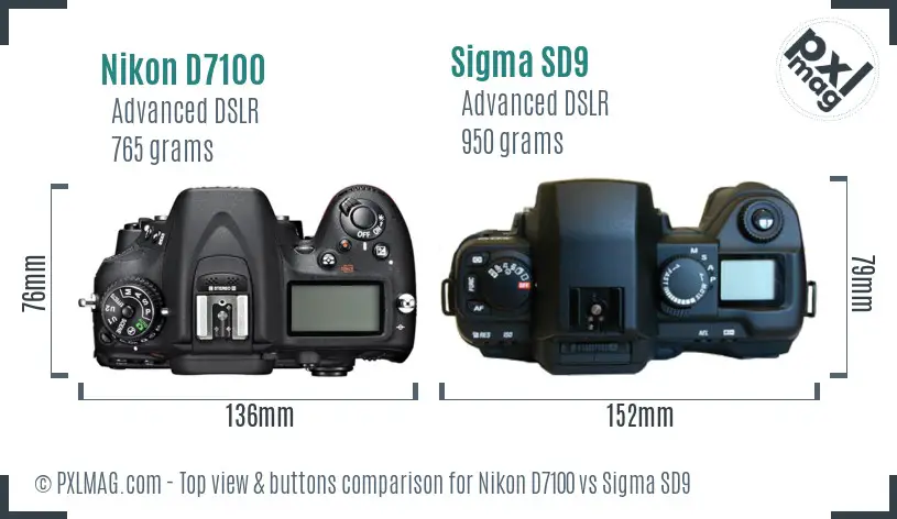 Nikon D7100 vs Sigma SD9 top view buttons comparison