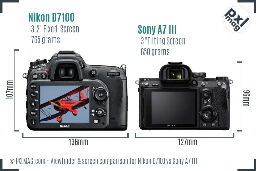 Nikon D7100 vs Sony A7 III Screen and Viewfinder comparison