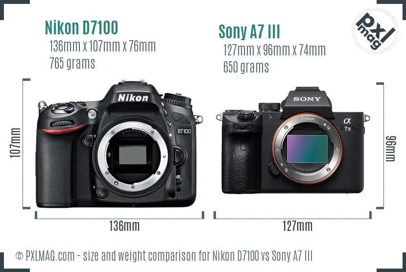 Nikon D7100 vs Sony A7 III size comparison