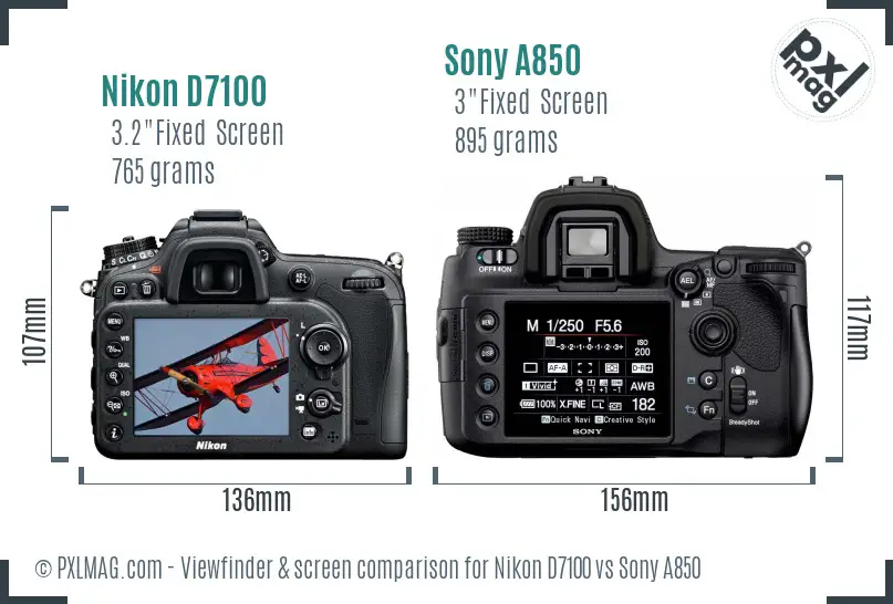 Nikon D7100 vs Sony A850 Screen and Viewfinder comparison