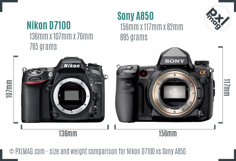 Nikon D7100 vs Sony A850 size comparison