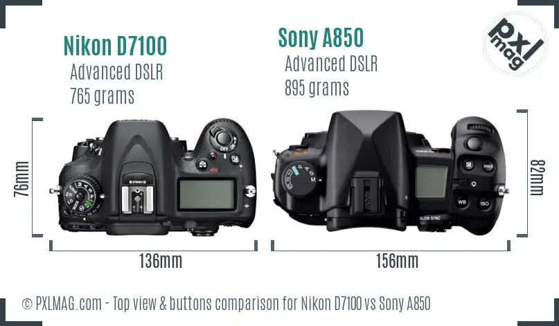 Nikon D7100 vs Sony A850 top view buttons comparison