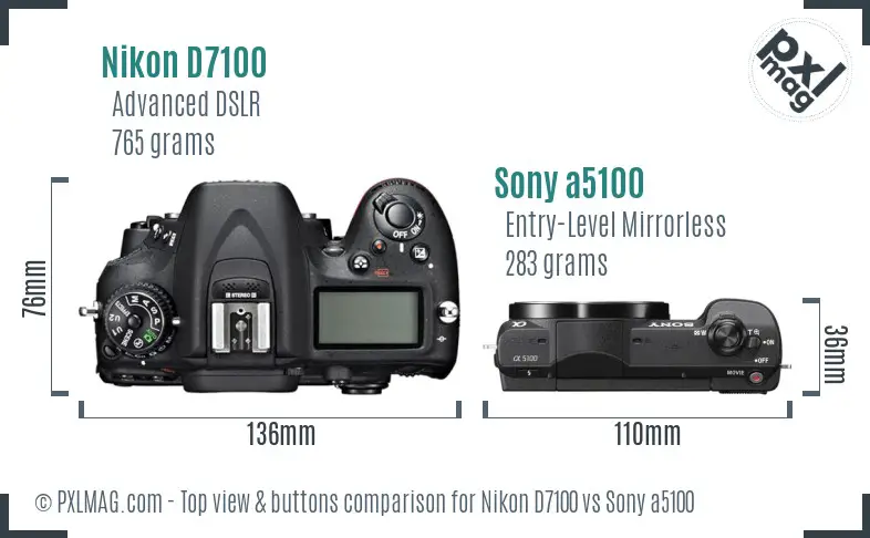 Nikon D7100 vs Sony a5100 top view buttons comparison Nikon D7100 vs Sony a5100 top view buttons comparison