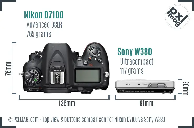 Nikon D7100 vs Sony W380 top view buttons comparison