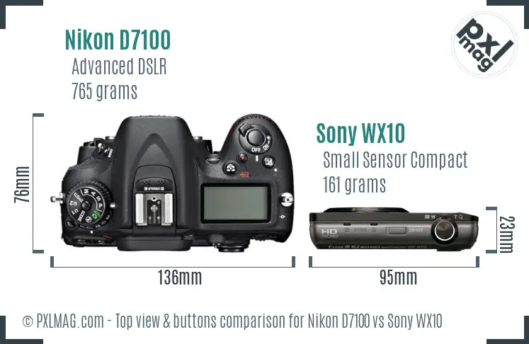 Nikon D7100 vs Sony WX10 top view buttons comparison