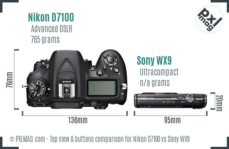 Nikon D7100 vs Sony WX9 top view buttons comparison