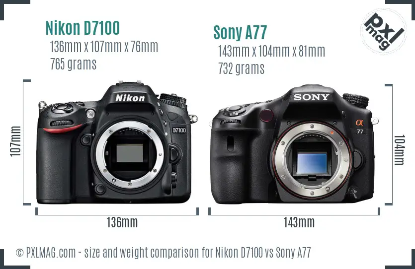 Nikon D7100 vs Sony A77 size comparison