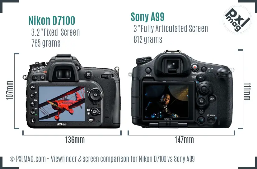 Nikon D7100 vs Sony A99 Screen and Viewfinder comparison