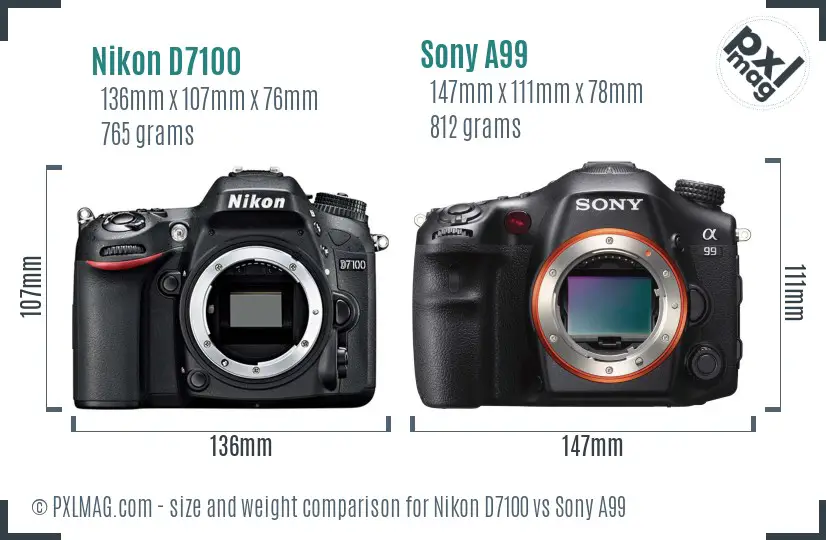 Nikon D7100 vs Sony A99 size comparison