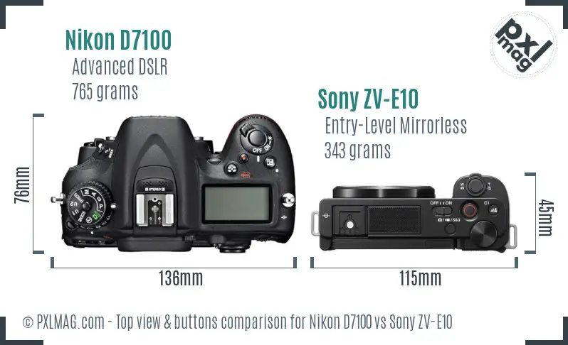 Nikon D7100 vs Sony ZV-E10 top view buttons comparison Nikon D7100 vs Sony ZV-E10 top view buttons comparison