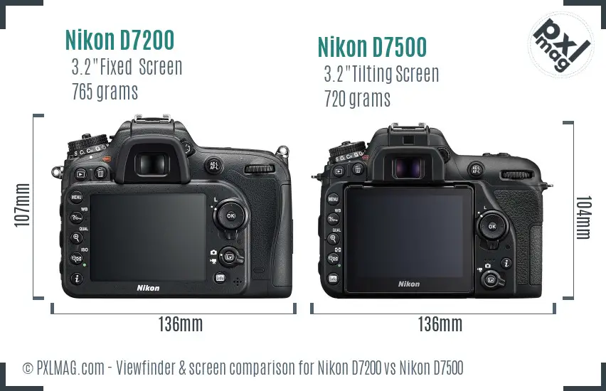 Nikon D7200 vs Nikon D7500 Screen and Viewfinder comparison