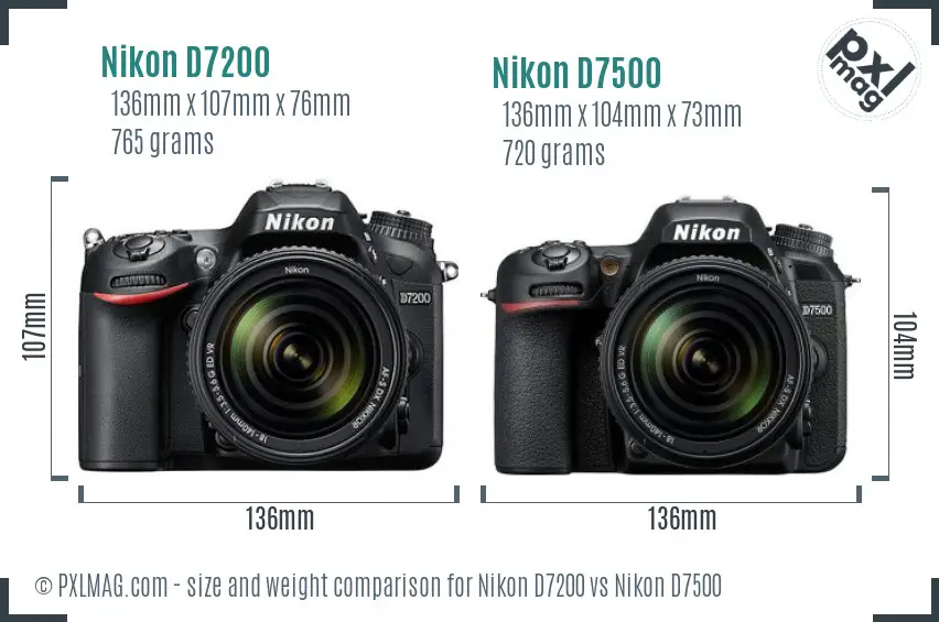 Nikon D7200 vs Nikon D7500 size comparison