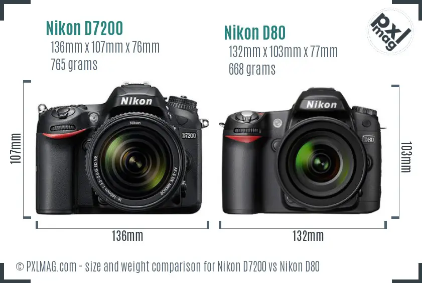 Nikon D7200 vs Nikon D80 size comparison