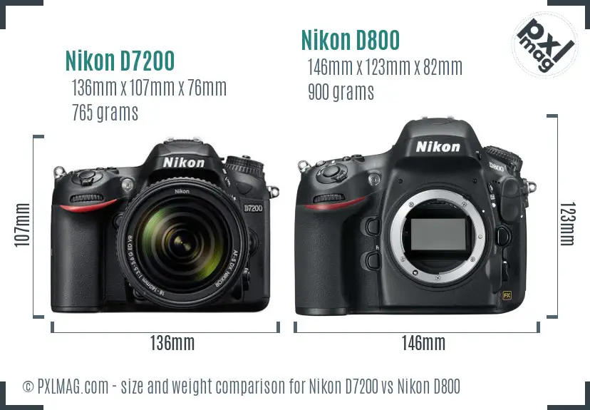 Nikon D7200 vs Nikon D800 size comparison