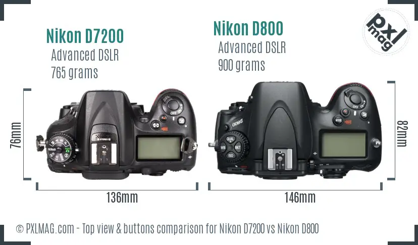 Nikon D7200 vs Nikon D800 top view buttons comparison