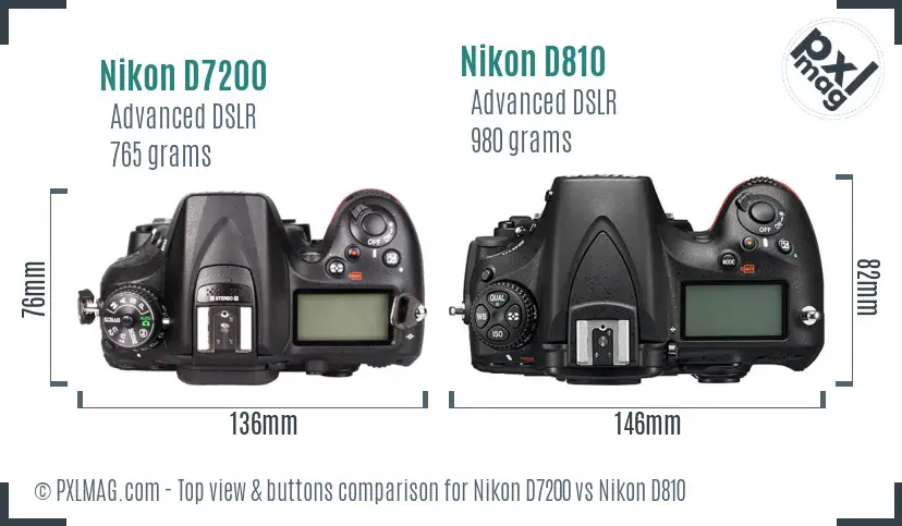 Nikon D7200 vs Nikon D810 top view buttons comparison