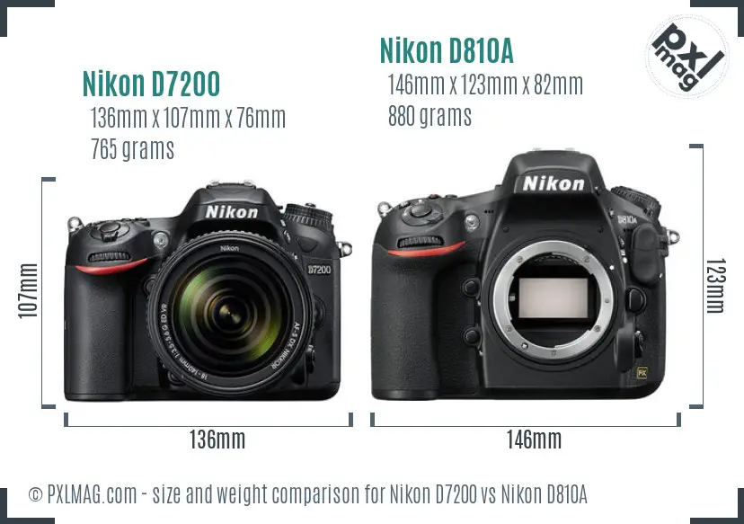 Nikon D7200 vs Nikon D810A size comparison