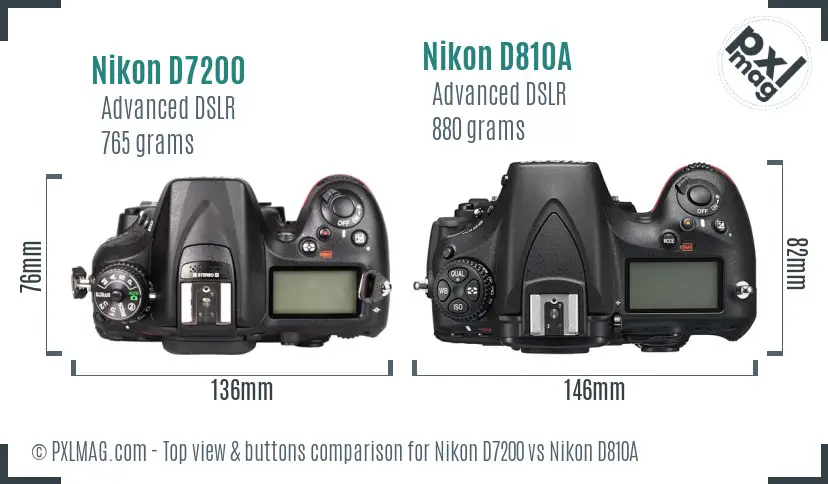 Nikon D7200 vs Nikon D810A top view buttons comparison