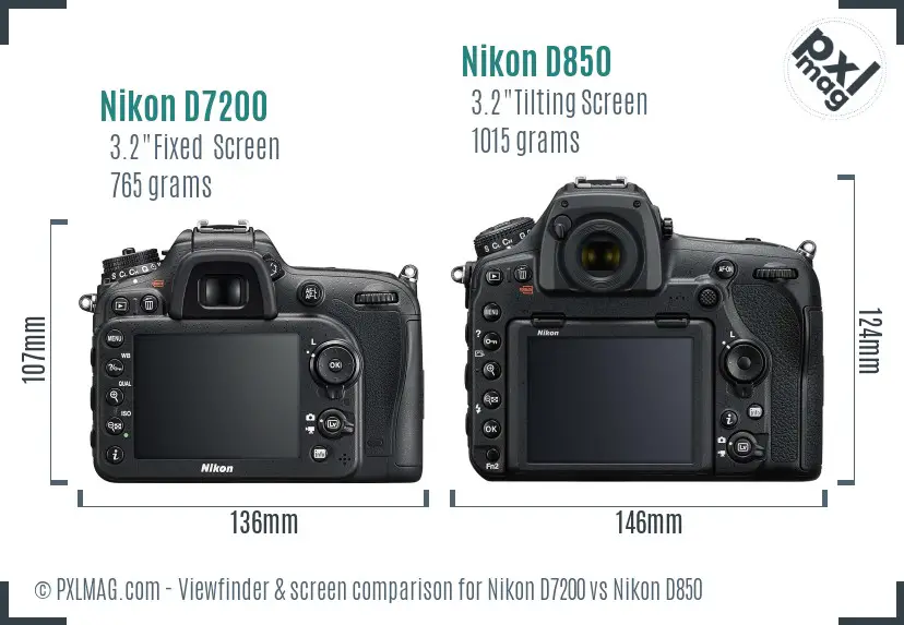 Nikon D7200 vs Nikon D850 Screen and Viewfinder comparison