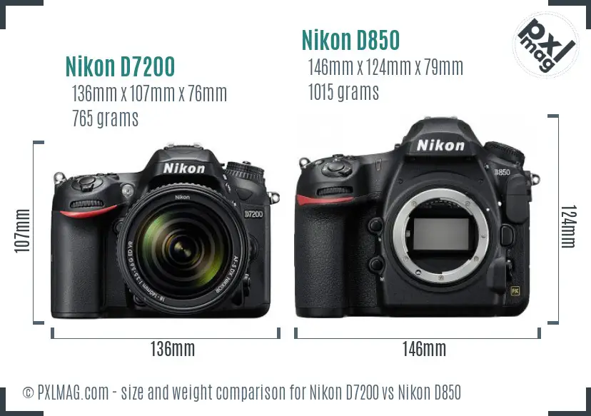 Nikon D7200 vs Nikon D850 size comparison