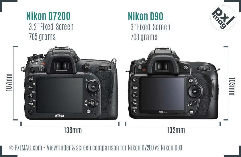 Nikon D7200 vs Nikon D90 Screen and Viewfinder comparison