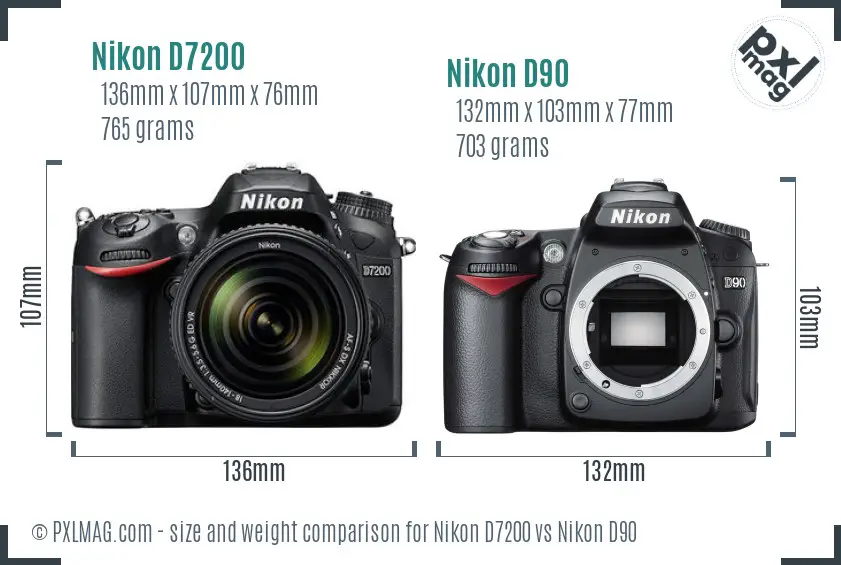 Nikon D7200 vs Nikon D90 size comparison