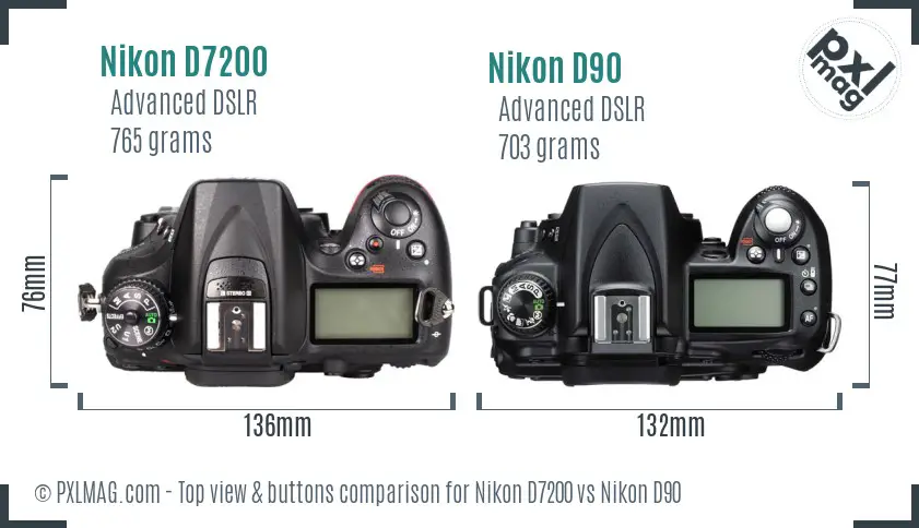 Nikon D7200 vs Nikon D90 top view buttons comparison