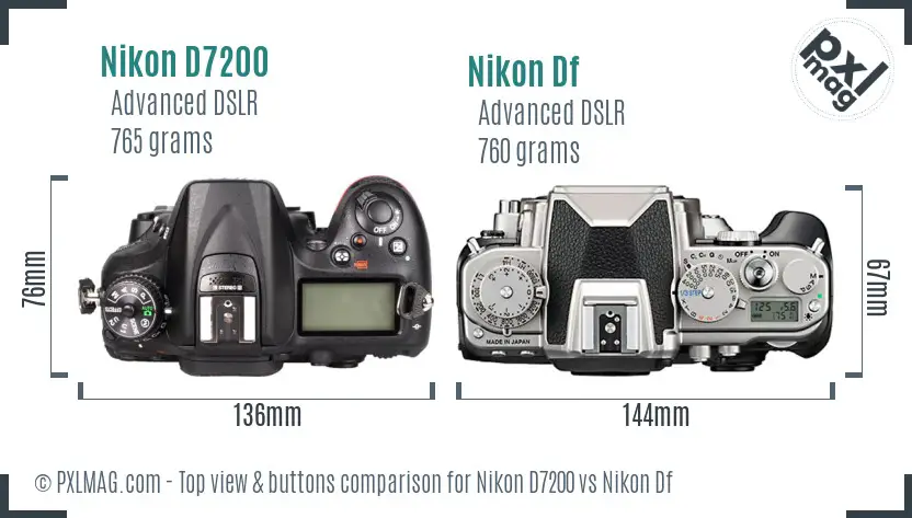 Nikon D7200 vs Nikon Df top view buttons comparison