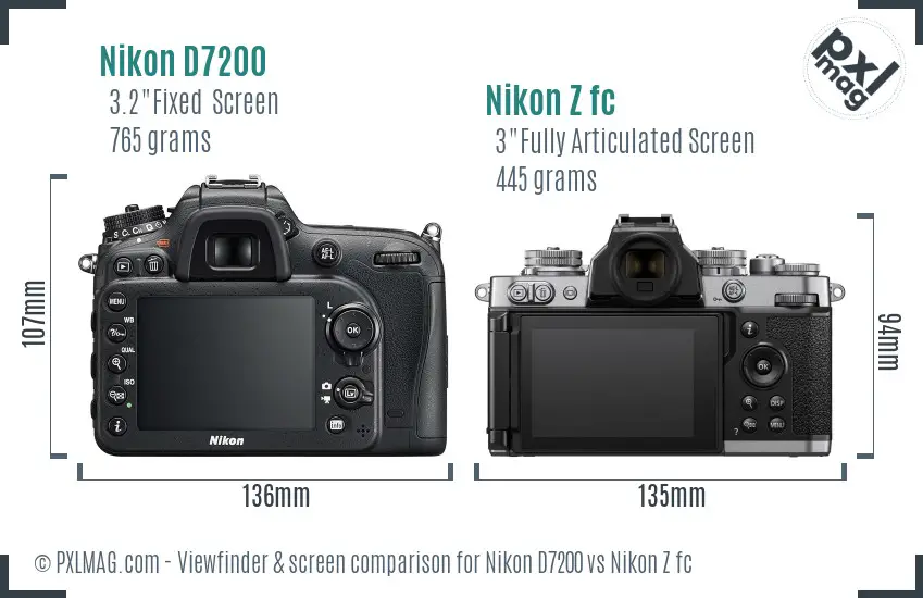 Nikon D7200 vs Nikon Z fc Screen and Viewfinder comparison