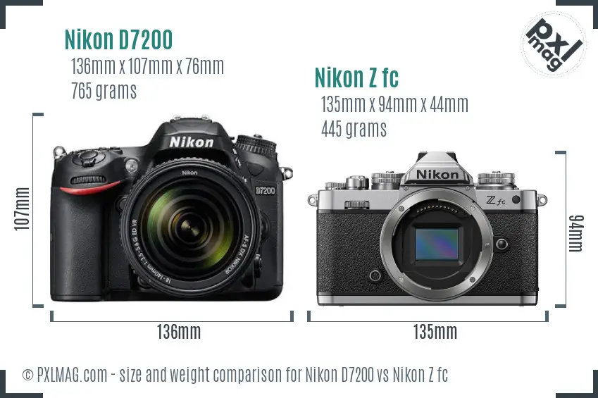 Nikon D7200 vs Nikon Z fc size comparison