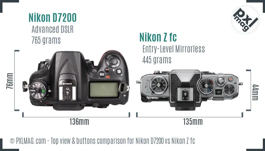 Nikon D7200 vs Nikon Z fc top view buttons comparison