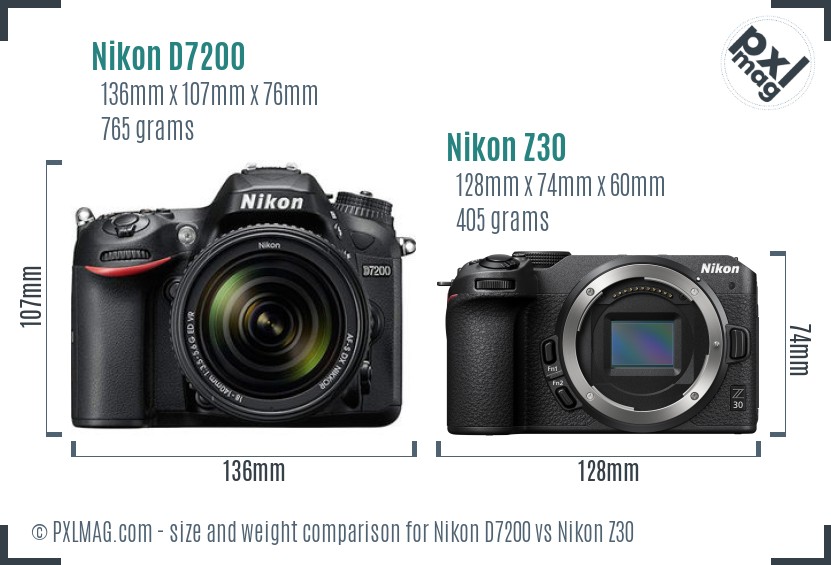 Nikon D7200 vs Nikon Z30 size comparison