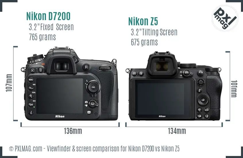 Nikon D7200 vs Nikon Z5 Screen and Viewfinder comparison