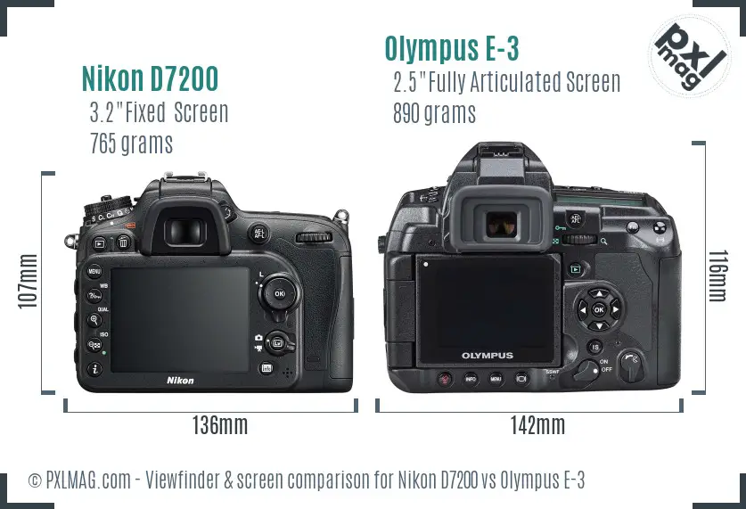 Nikon D7200 vs Olympus E-3 Screen and Viewfinder comparison