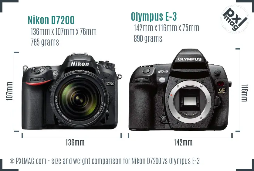 Nikon D7200 vs Olympus E-3 size comparison