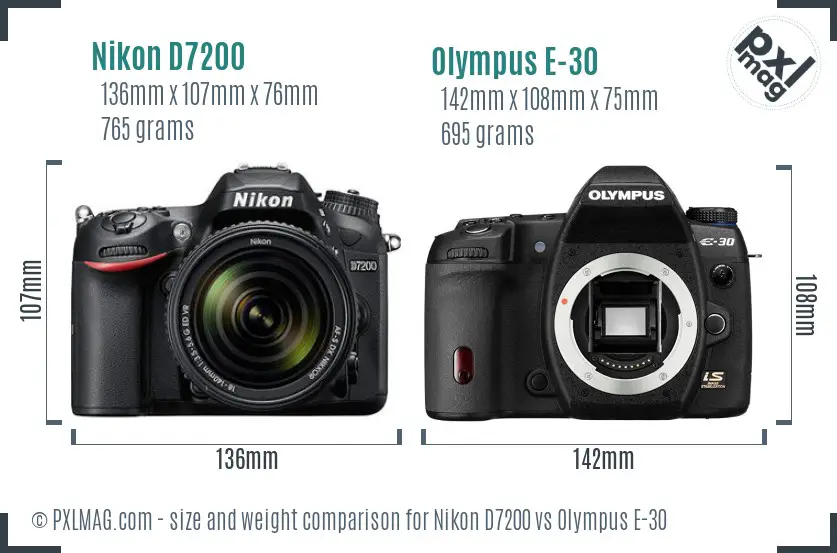 Nikon D7200 vs Olympus E-30 size comparison
