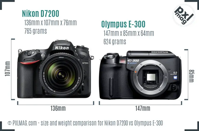 Nikon D7200 vs Olympus E-300 size comparison