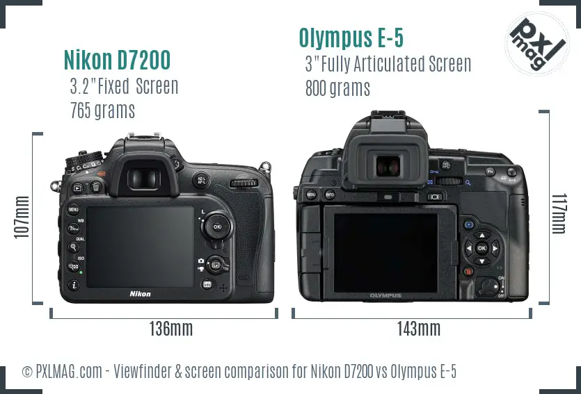 Nikon D7200 vs Olympus E-5 Screen and Viewfinder comparison