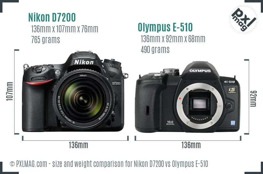 Nikon D7200 vs Olympus E-510 size comparison