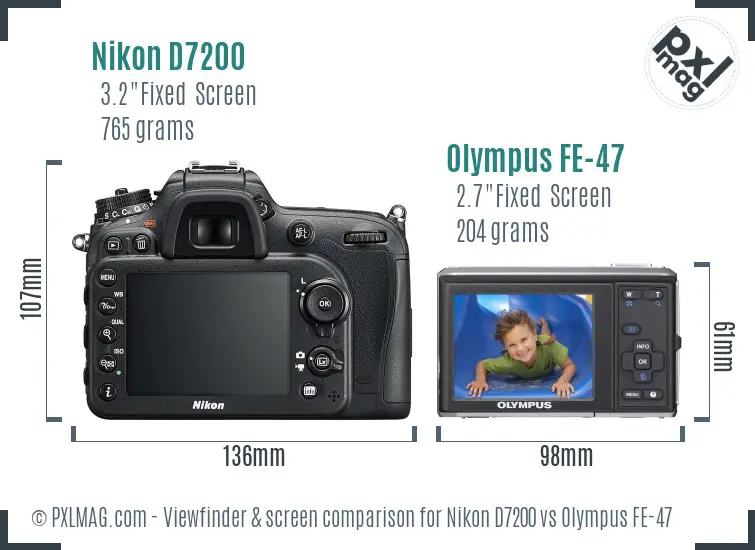 Nikon D7200 vs Olympus FE-47 Screen and Viewfinder comparison