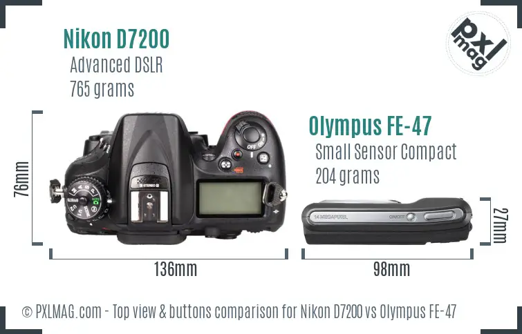 Nikon D7200 vs Olympus FE-47 top view buttons comparison