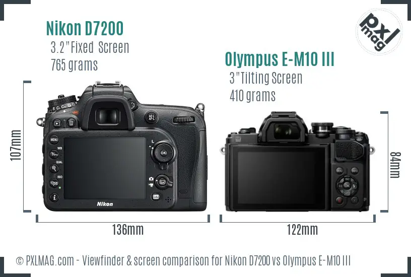 Nikon D7200 vs Olympus E-M10 III Screen and Viewfinder comparison Nikon D7200 vs Olympus E-M10 III Screen and Viewfinder comparison