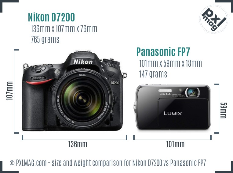 Nikon D7200 vs Panasonic FP7 size comparison