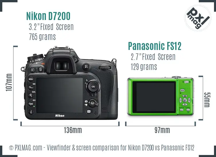 Nikon D7200 vs Panasonic FS12 Screen and Viewfinder comparison