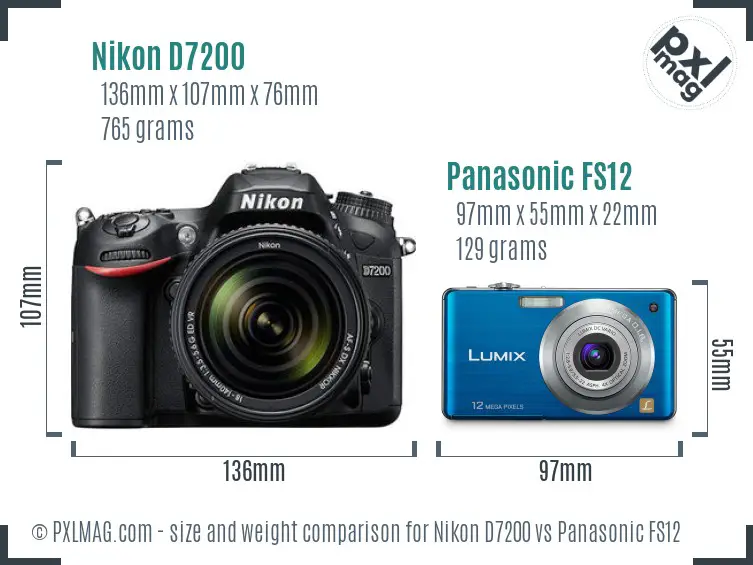 Nikon D7200 vs Panasonic FS12 size comparison