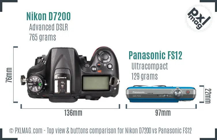 Nikon D7200 vs Panasonic FS12 top view buttons comparison