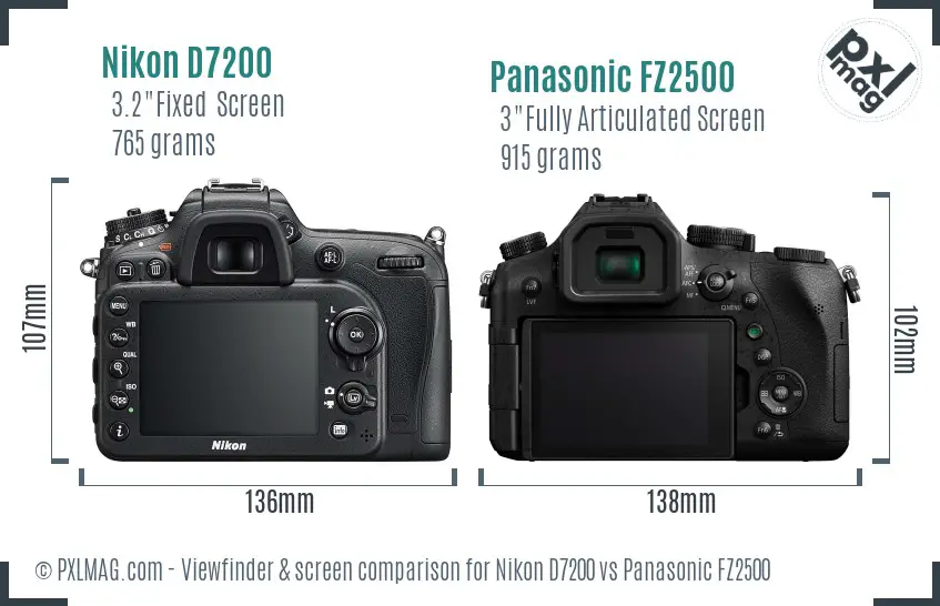Nikon D7200 vs Panasonic FZ2500 Screen and Viewfinder comparison